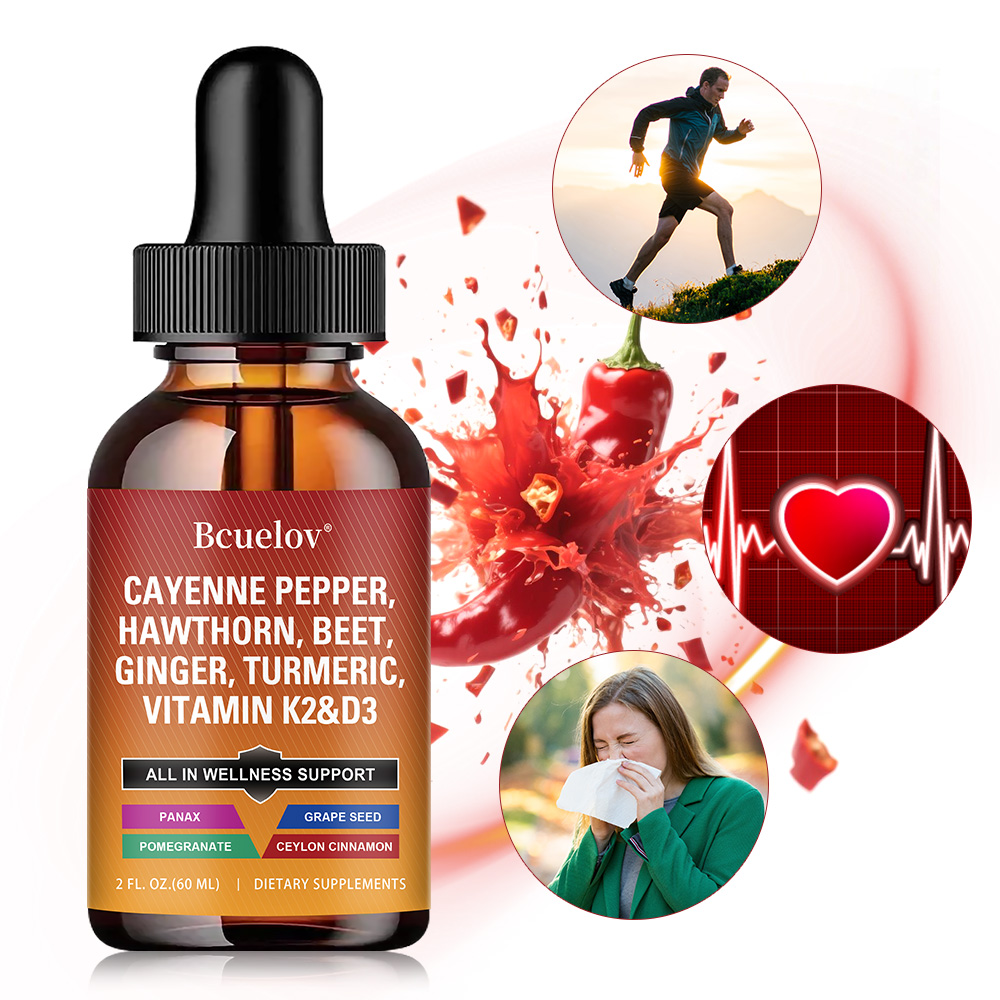 Vitamin D3 K2 Drop - Cayennepeperdruppels Supplement Vloeibaar, Mengsel van Meidoornbes,