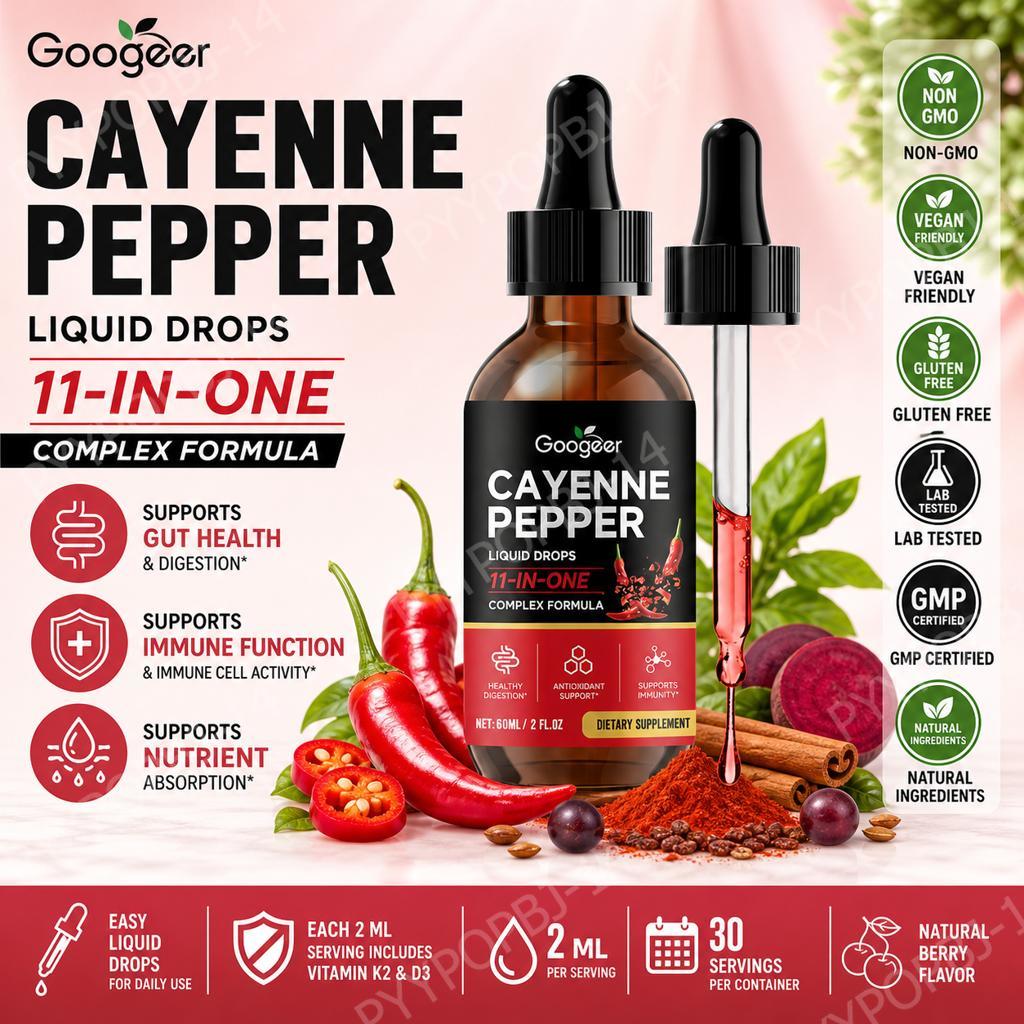 Vitamin D3 K2 Drop - Googeer Cayenne Peper Vloeibare Druppels 11-in-1