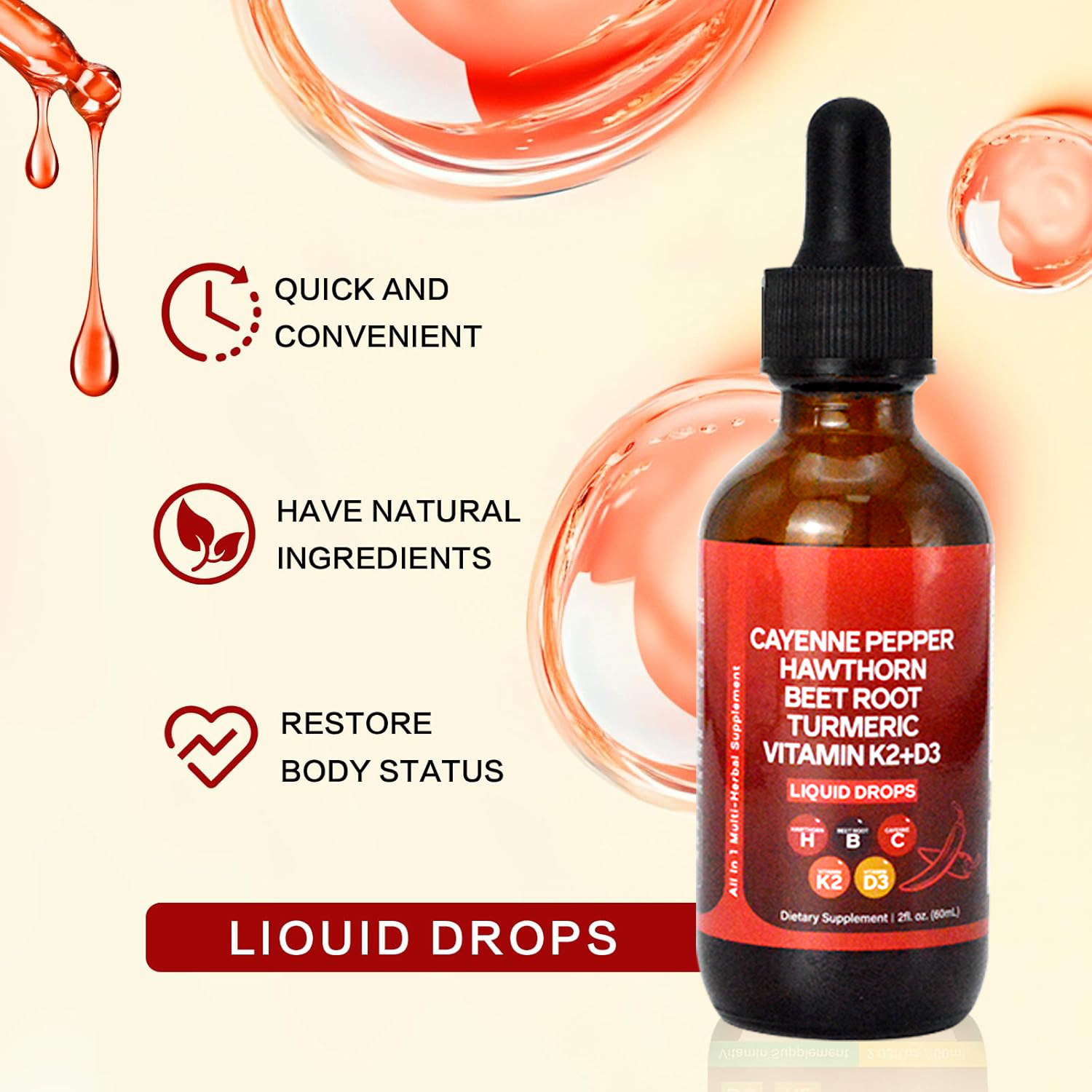 60ML Cayenne Peperdruppels, vl - Vitamin D3 K2 Drop recensie en prijs