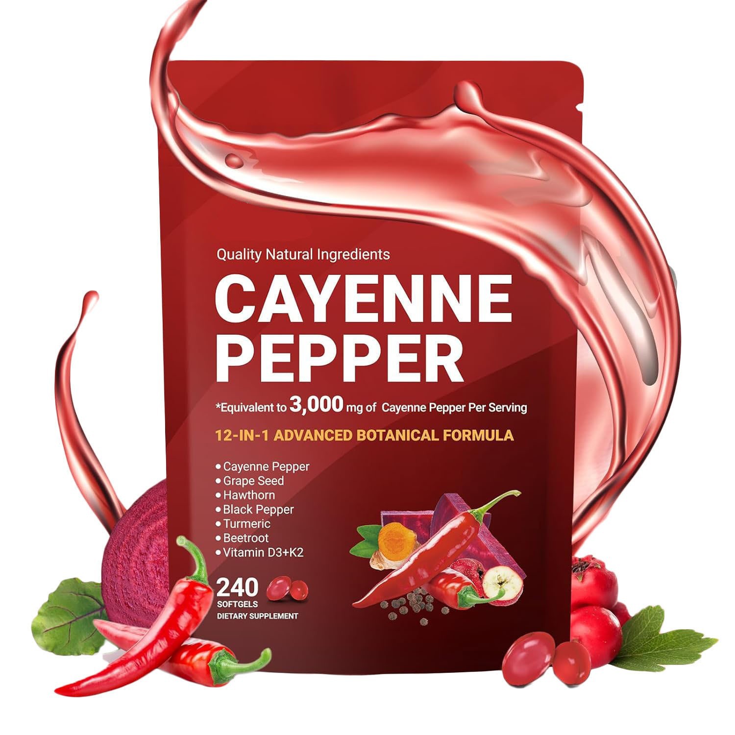 240 Softgels Cayenne Peper Cap - Vitamin D3 K2 Drop recensie en prijs